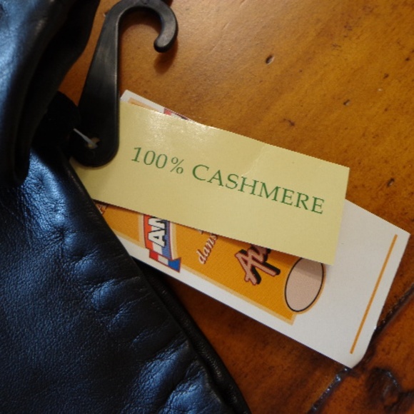FIRM NWT Auclaire Glace Leather Cashmere Gloves Lining W's M Black - Picture 5 of 7